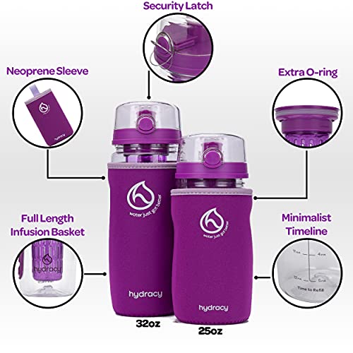 Hydracy Fruit Infuser Water Bottle - 32 Oz Sports Bottle - Insulating Sleeve, Time Marker & Full Length Infusion Rod + 27 Fruit Infused Water Recipes Ebook Gift - Deep Purple #TOP1