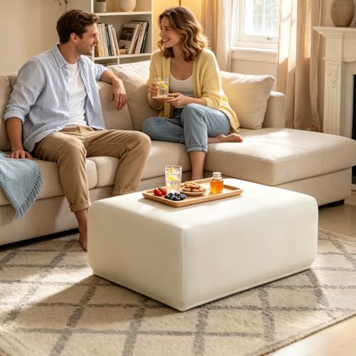 Image of YISUN Stretch Rectangle Ottoman & Footstool Cover, X‑Large, Beige