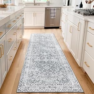 Washable Rug Runner, 2×6 Kitchen Runner Rug for Hallways, Non-Slip Thickened Carpet for Kitchen Entryway Laundry Bedroom Living Room Indoor (2’×6′, Light Gray)