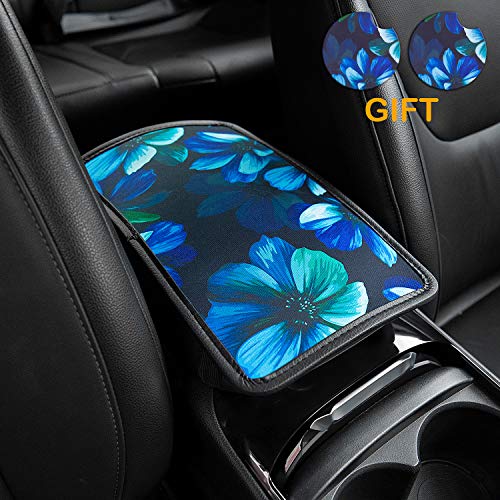 Evankin Aqua Flower Print Center Console Armrest Cover Pad, Universal Fit Most Car Truck SUV Sedan, Fashion Design Vehicle Armrest Cover Protector(Aqua Flower)