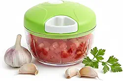 Mini Processador de Alimentos Manual 500ml com 3 Lâminas Inox | Triturador de Alho, Cebola, Legumes e Temperos | Prático, Rápido e Fácil de Limpar