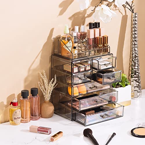 Image of Sorbus Acrylic Makeup Organizer Set, 7-Drawer Vanity & Countertop Cosmetic Storage with Small & Wide Compartments, Black-Tint Makeup Storage for Brushes, Jewelry - Holiday Gift for Women & Teens