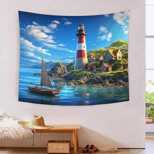 Poster mural phare 3D en tissu pour décorer un salon ou une chambre