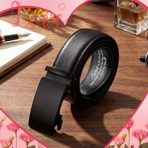 Image of Mens Belt Personalized Engraved I Sucked It So Its Mine Belt Leather Slide Ratchet for Husband Wedding Dress Casual