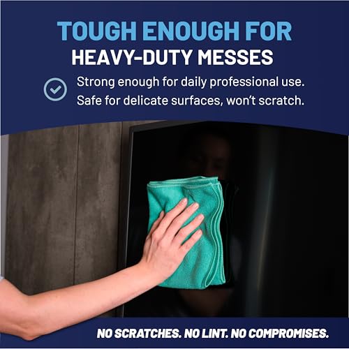 Image of 12 inch x 12 inch Buff Pro Multi-Surface Microfiber Cleaning Cloths | Green - 12 Pack | Premium Microfiber Towels for Cleaning Glass, Kitchens, Bathrooms, Automotive
