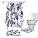 Rideaux de Douche de 4 Pièces Set Vagues de la Carpe Bleue Rideau De Douche avec des Tapis Antidérapants, Un Couvercle de Couvercle de Toilette et Forme de U, Salle de Bain Accessoires