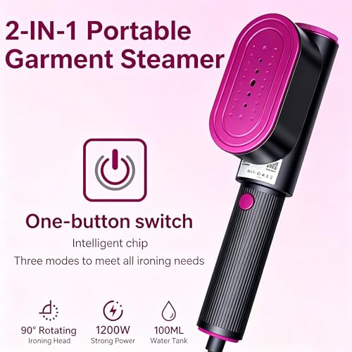 Image of 2 in 1 Travel Steamer Iron for Clothes,1200W Portable Handheld steamer for clothes, One-Button Switch, Fast Heat-Up, Quick Wrinkle Removal, Dry & Steam Ironing,110V(Black)