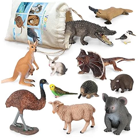 Volnau Animal Toys Figurines 12PCS Australian Figures for Kids Christmas Decoration Gift Preschool Educational Zoo Pack Kangaroo Koala Bear Emu Safari Jungle Forest Set Cover