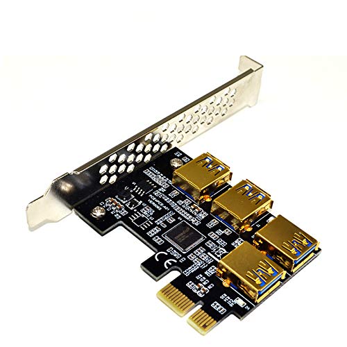 JMT PCI-E 1x to 16x Riser Card PCI-Express 1 to 4 Slot PCIe USB3.0 Adapter Port Multiplier Miner Card for BTC Bitcoin Miner Mining (No Cable)