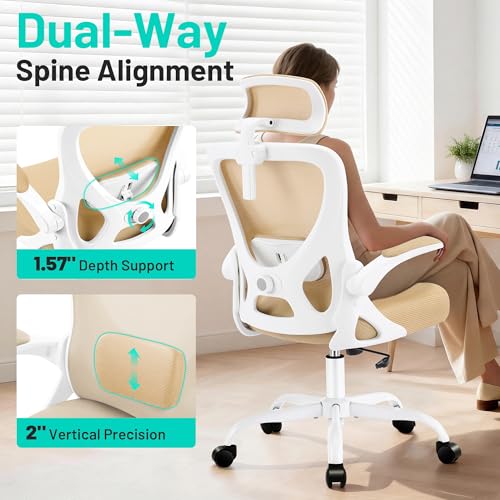 Image of AreShark Office Chair - Ergonomic Desk Chair Breathable Mesh Chair with 2D Headrest & Adjustable Lumbar Support - Executive High Back Rolling Swivel Computer Gaming Chair with Wheels Flip-up Armrests