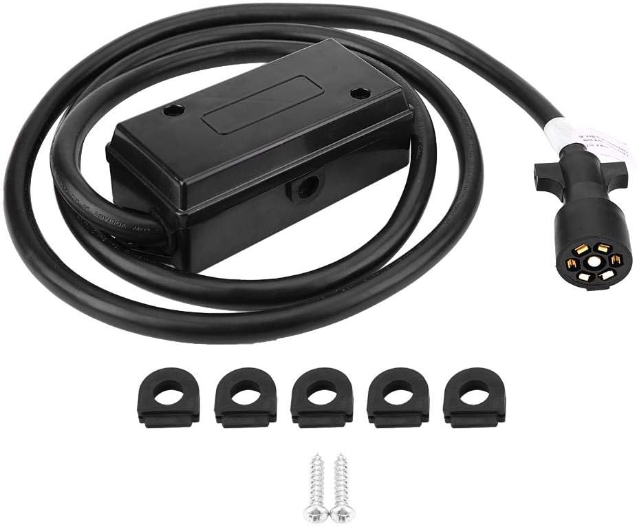 Qii lu Heavy Duty 7 Way Plug Inline Trailer Cord with 7 Gang Junction Box w/ 8 Foot Cable, Trailer Plug Cord Trailer Plug Connector for RV (black)