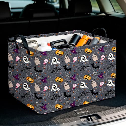Image of CLOCOR Rectangular Storage Basket,Collapsible Cute Pattern Storage Bin,Waterproof Books Box with Handles,Gift Basket(Grey Tombstone Halloween)