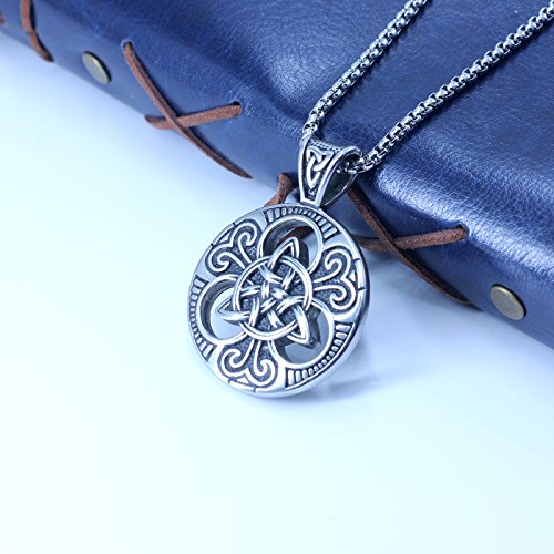 enhong Celtic Knot Necklace for Men,Stainless Steel Magic Double Side Solid Heavy Pendant with Chain 24 Inches