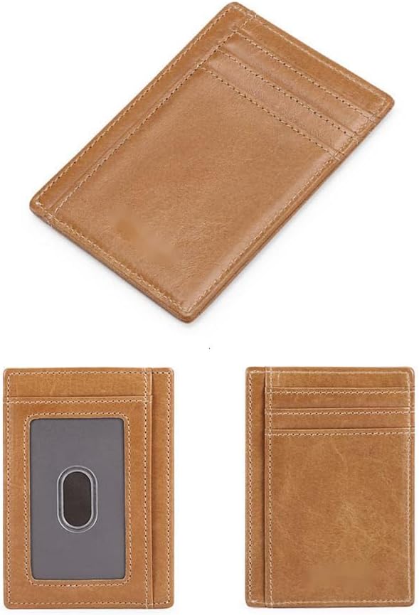 Men'S And Women'S Minimalist Ultra-Thin Wallets Rfid Front Pocket Leather Card Holder Wallet Fashion Bank Card Coin Purse Case With Id Window Simple