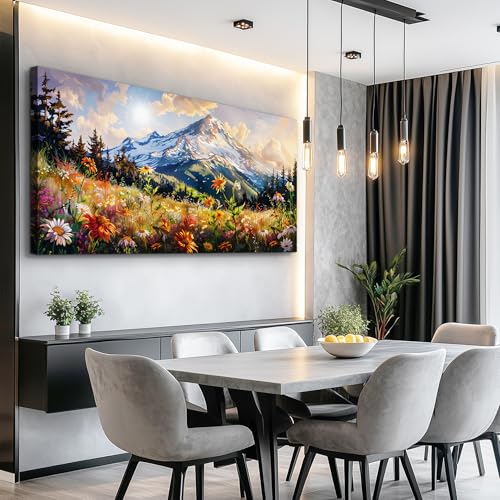 FUHAIHUA Large Framed Wall Decor For Living Room Canvas Wall Art For Office Farmhouse Wall Decorations For Bedroom Mountain Flower Landscape Paintings Modern Pictures Artwork Home Decor 24x48 In