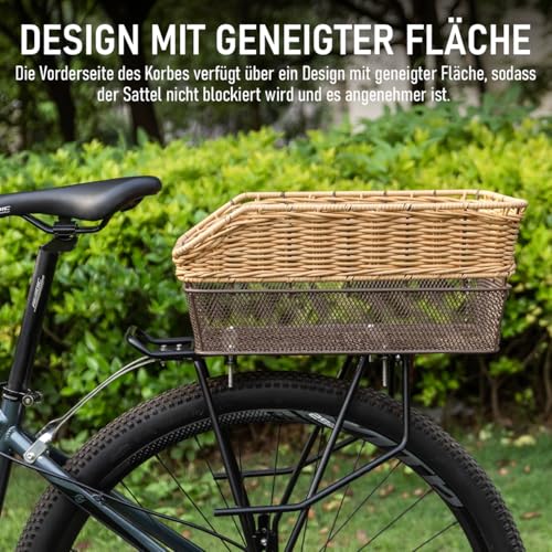 PINNAMAX Fahrradkorb Hinten groß,25L Weave fahrradkörbe mitTragkraft bis 20 kg, Sockel aus Metall Schultaschen Korb für Rennard,Wetterfest Rostet Nicht, E-Bike, Elektrofahrrad auf Gepäckträger inkl