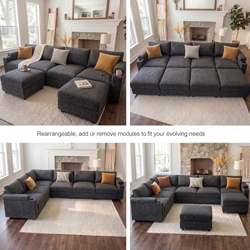Image of Sectional Couches for Living Room FSC Certified Chenille Modular Couch Oversized Cloud U Shaped Convertible Sleeper Sofa Chaise Detachable Armrest Cushion (Velvet Grey, 4 Seat)