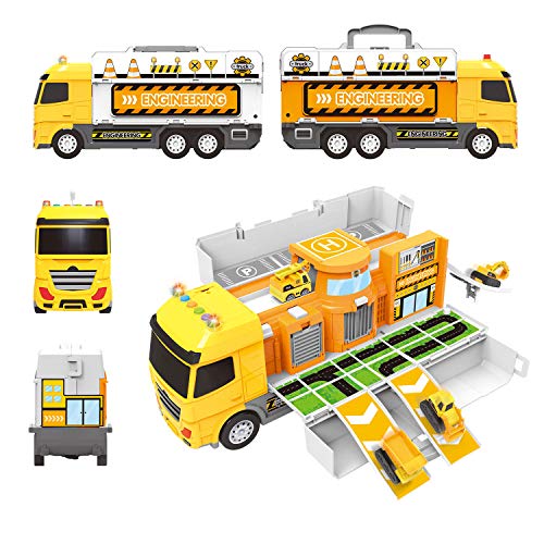 Dwi Dowellin Construction Truck Toys and Play Mat | Multifunction Scenestorage Truck with Sounds and Lights | Die-cast Vehicle Car Toys Set | Birthday Gift Toys for Boys 3,4,5,6,7 Year Olds - Thumbnail 3