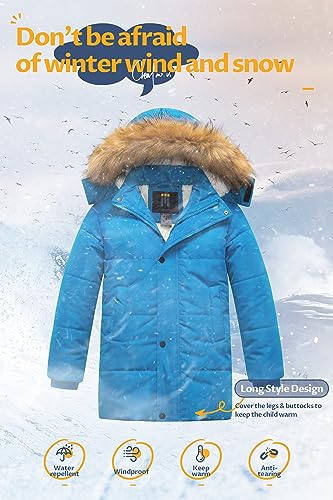 Image of CREATMO US Boy's Sherpa Long Parka Winter Coat Thicken Water Repellent Puffer Jacket With Removable Faux Fur Hood
