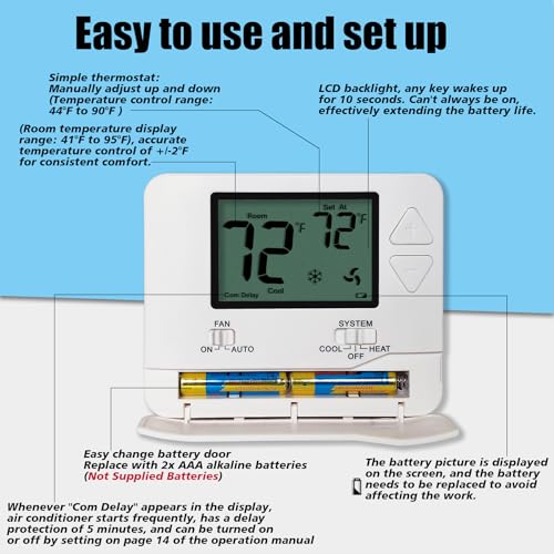 Heagstat H701W-A01 Upgraded Digital Non-Programmable Thermostat For Home 1 Heat/1 Cool Single-Stage System thumb #5