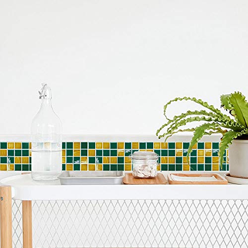 wxiang 10cmx10cm 15pcs Stickers Carrelage Carreaux De MosaïQue De Cristal Auto-AdhéSif éTanche Cuisine Stickers Carrelage Salle De Bain Vinyle Sticker Muraux-Vert Jaune – vue 6