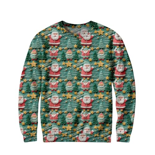 Pullover Herren Weihnachten Weihnachtspullover Herren Ugly Christmas Sweater Lustig Rundhalsausschnitt Weihnachtsoutfit Xmas Pullover Grün S