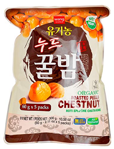 Wang Organic Roasted &amp; Peeled Chestnut 군밤 300 g (2.11 oz x 5 pks)