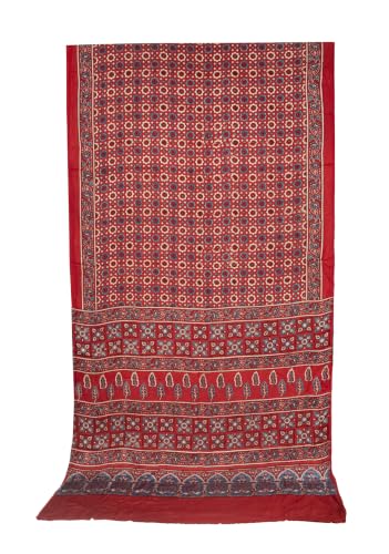 Image of Ethnics of Kutch Womenss Ajrakh Modal Silk Natural Dye Hand Block Print Saree with Blouse Piece - 5.5 Mtr Length