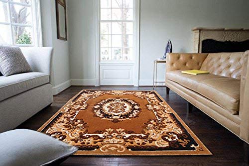 Arsalan Rugs New Embossed Washable Carpet for Living Room-Hall & Bedroom(1.0" inch Thickness Size 6x8 feet -180x240CM)-Color Darkgold