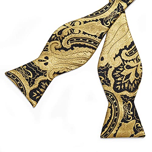 Dibangu Shiny Black Gold Self Bow Tie For Men Jacquard Woven Paisley Bow Tie Pocket Square Cufflinks Lapel Pin Wedding #TOP6