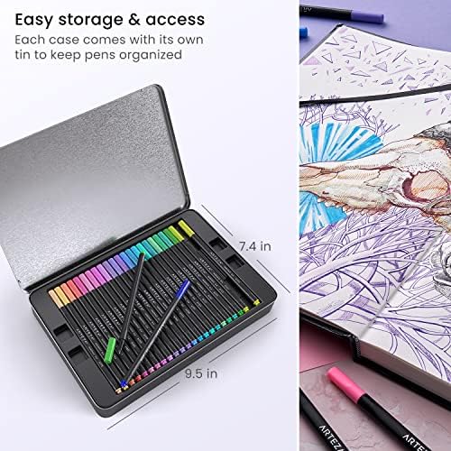 ARTEZA Fineliner Pens Inkonic , 0.4 mm Tips, Set of 72 Colours, Water-Based, Non-Toxic, Fine Liner Coloured Pens for Drawing Details & Mixed Media Art