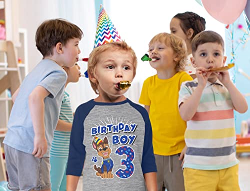 Paw Patrol Rubble Digging 3rd Birthday Shirt for Boys - Toddler Construction Theme 3/4 Sleeve Baseball Tee3