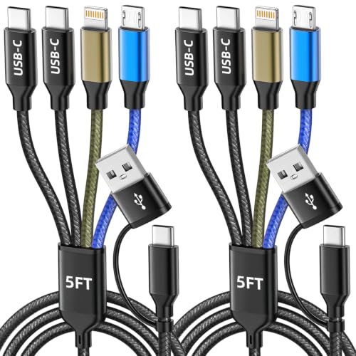 Image of 4 in 2 Multi Charging Cable, USBA /C Charging Cords for Multiple Devices | Dual Type-C Ports Multiple Phone Charger Cord, Travel Essentials for iPhone17-8 /Android /Pad, Car, Camping and More, 2Pack 5FT