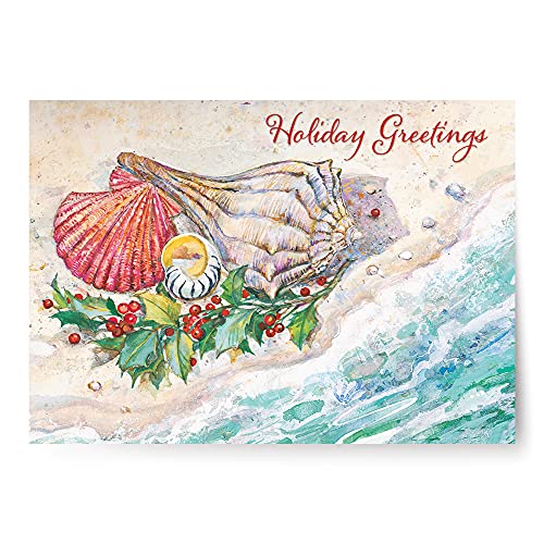 Red Farm Studios Designer Greetings Boxed Christmas Cards, Seashells And Holly On Beach (Box Of 18 Nautical/Coastal Holiday Cards With White Envelopes), (125-00809-000) #TOP3