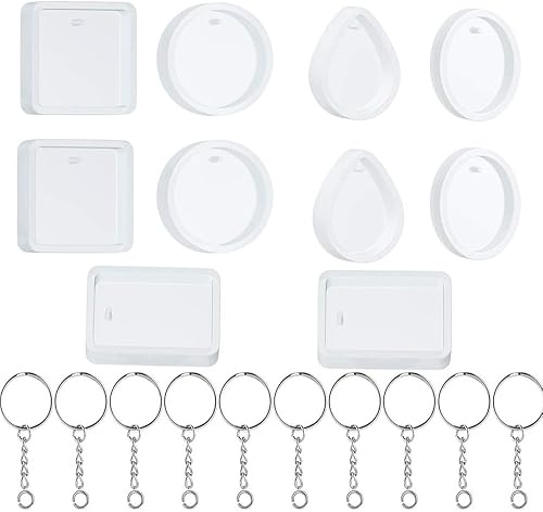 Qtopun - Moldes de resina para llavero, forma de gota de agua, redondo, rectangular, ovalado, cuadrado, 10 piezas de joyería de silicona epoxi con