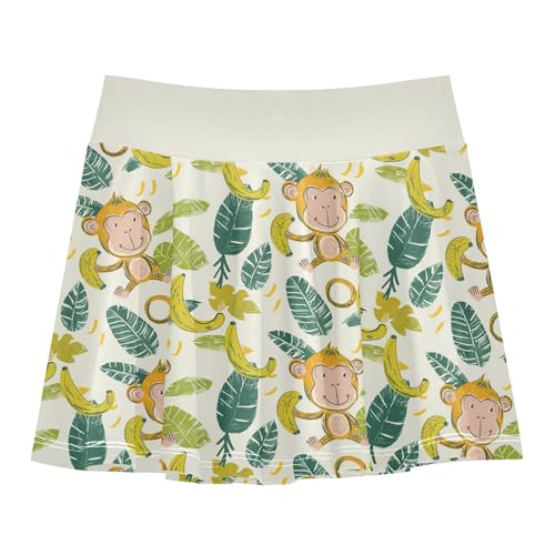 visesunny Girl's Golf Skirt Athletic Funny Banana Monkey Tennis Skort Sport Activewear with Double Layer Pockets