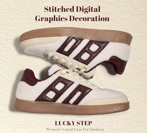 LUCKY STEP Women's Casual Faux Fur Sneakers Plush Retro Gum Sole Fashion Low Top Walking Classic Trendy Skate Tennis Shoes2