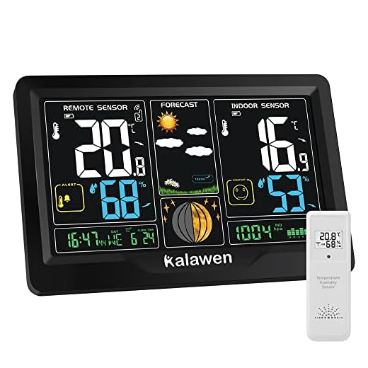 Weather Stations Wireless Indoor Outdoor 7.4” Large Color Display Home Weather Stations Indoor Outdoor Thermometer with Atomic Clock, Weather Forecast, 5 Adjustable Backlight