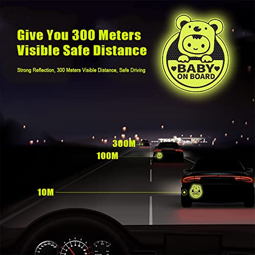 Image of 2PCS Baby On Board Sticker for Cars,Reflective Baby in Car Safety Sign Decal for Rear, Side Windows, Bumpers- Bright Yellow, Durable (Bear)