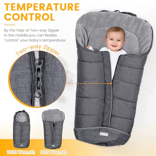 Image of Orzbow Stroller Footmuff Universal - Weather-Proof Bunting Bag for Toddler, Warm Fleece Sleeping Bag for Cold Weather, Easily Attaches to Most Strollers, Baby Boys Girls Winter Essentials, Dark Grey