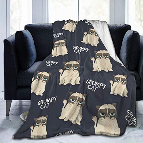 Grumpy -Looking Cat Flannel Fleece Blanket Ultra Soft Cozy Warm Throw Lightweight Blanket - All Season Premium Bed Blanket (80"X60")