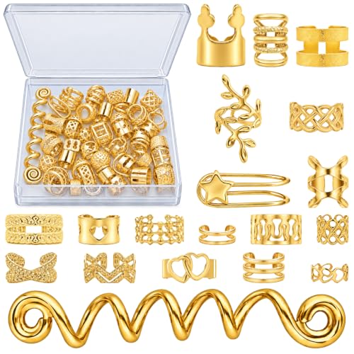Vaikby 103PCS Gold Hair Jewelry for Braids, Cuffs & Rings, Loc Accessories for Black Women, Metal Decorations, Charms for Dreadlocks and Braiding