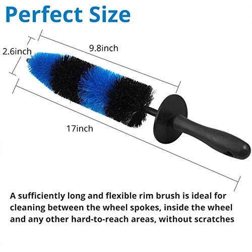 AUTOUTLET 11Pcs Wheel & Tire Brush,Car Detailing Kit 17inch Long Wheel Brush,5Pcs Detailing Brushes,3 Mini Wire Brushes,Short Tire Brush&Car Wash Mitt for Dirty Tire,Engine, Motorcycle (Blue&Black)