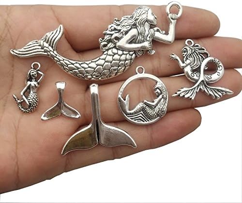 100g (About 36-40pcs) Mixed Antique Silver Antique Bronze Ocean Sealife Mermaid Charms Pendants for Bracelet Necklace Jewelry Making Findings (M052)