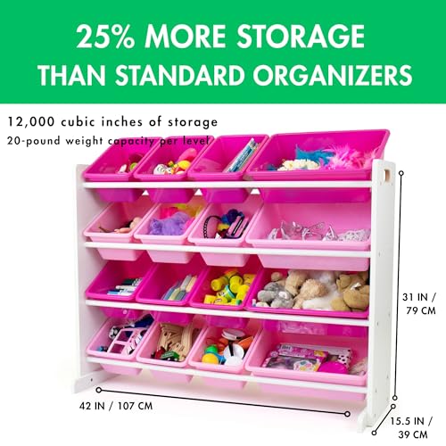 Image of Humble Crew Supersized Toy Storage Organizer with 16 Removable Bins, White /Pink - Large Toy Storage for Toddlers Ideal for Kids' Rooms, Playrooms, and Nurseries - Modern Toy Bins for Kids