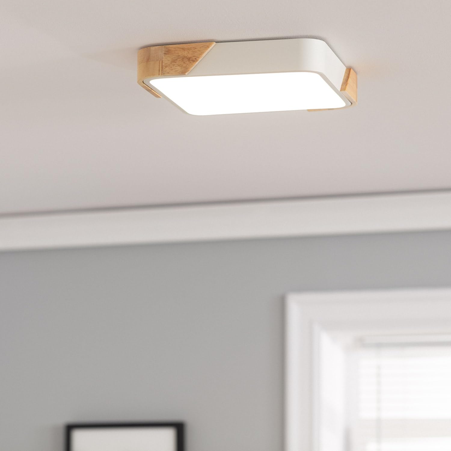 LEDKIA LIGHTING Plafondlamp LED 18W Vierkant Hout 325x325 mm CCT Selecteerbaar Selecteerbare Semi-Dari voor de keuken, de eetkamer, de slaapkamer Zwart