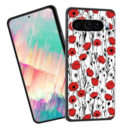 EFGWSDER for Pixel 11 Pro XL Case,Slim Shockproof TPU Soft Rubber Silicone Cover Phone Case for Google Pixel 11 Pro XL 6.8" 2026,Red Poppy Flowers Pattern