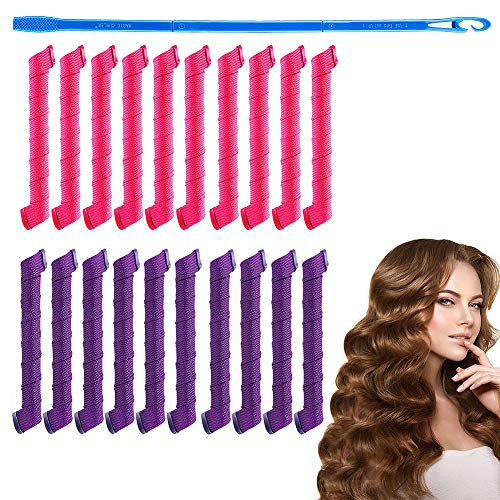KIMROO 20 Pcs 55cm/21inch Heatless Hair Curlers,Spiral Hair Rollers No Heat with Styling Hooks for Women Girls Long Hair Styling Tools