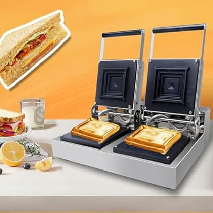 HYYKEJI Doppelkopf-Gelato-Panini-Heißpressmaschine, kommerzielle elektrische Eiscreme-Sandwich-Burger-Maschine mit 50–300 °C Temperatur einstellbar, doppelseitige gleichmäßige Heizung, für Zuhause – Bild 3
