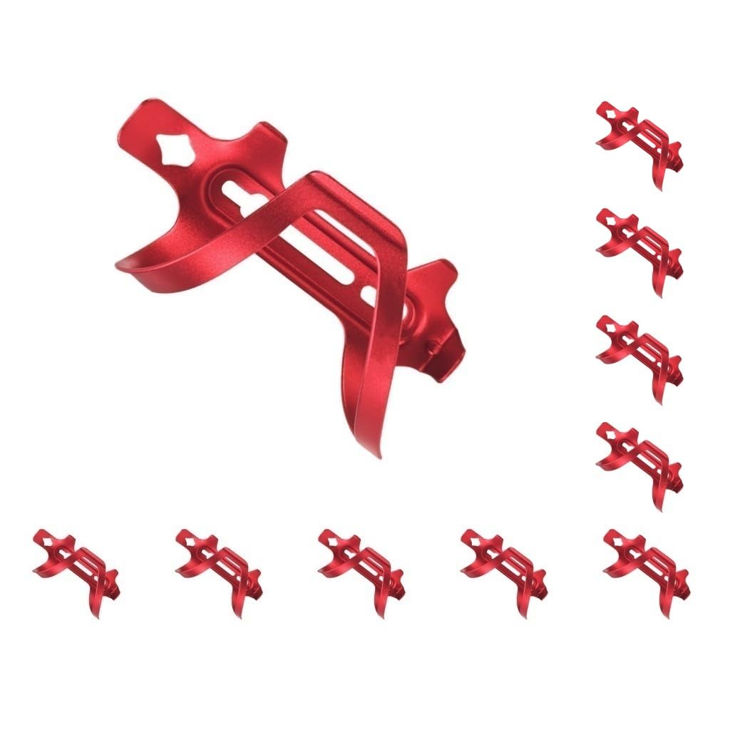 Juego de 10 soportes para botellas de agua de bicicleta de aleación de aluminio universal para bicicleta de montaña, jaula exterior portátil, color rojo